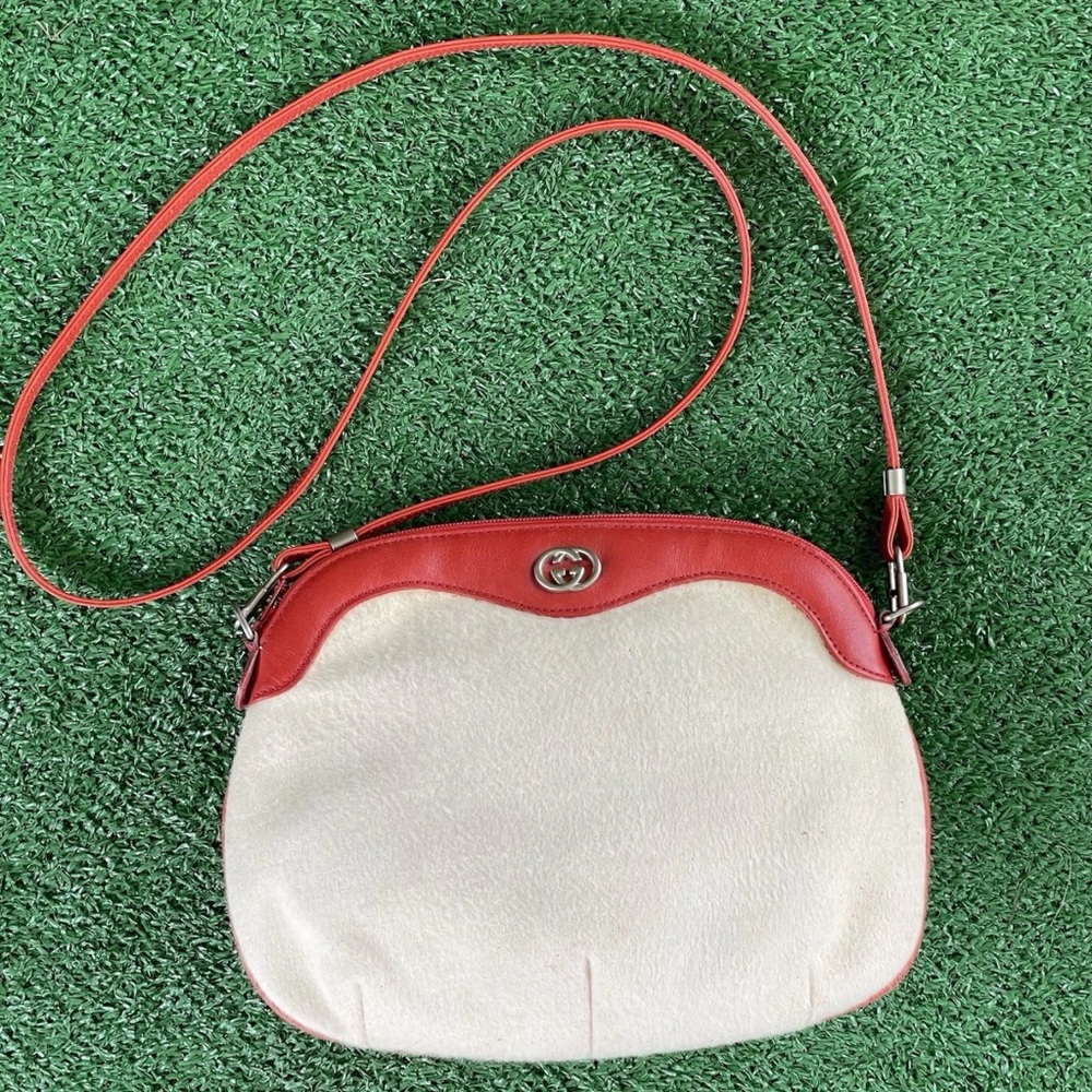 Vtg Gucci Red Leather GG Accent Crossbody Bag- Parts Repair Restoration Only